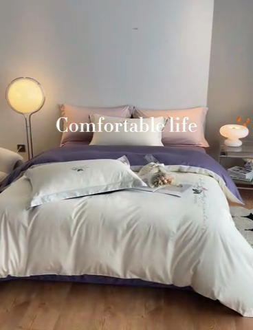 91家纺网 家纺一手货源 找家纺 （总）秀色家纺 2025新品Ａ类60s长绒棉唤醒系列四件套 唤醒-奶昔白+丁香