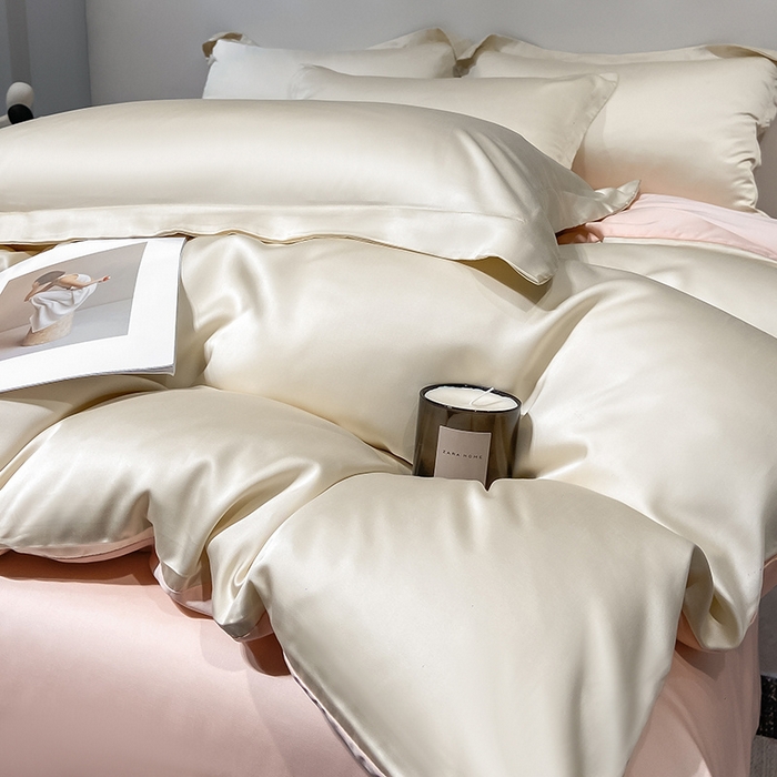 91家纺网 家纺一手货源 找家纺 涵宸家纺  2023新款天丝ᵀᴹ纯色-单被套 单被套-奶昔+蜜桃粉