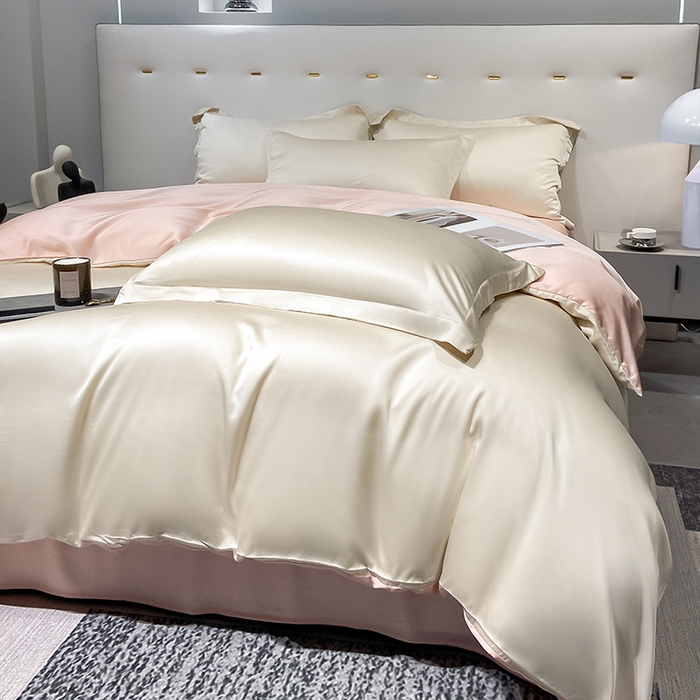 91家纺网 家纺一手货源 找家纺 涵宸家纺  2023新款天丝ᵀᴹ纯色-单被套 单被套-奶昔+蜜桃粉
