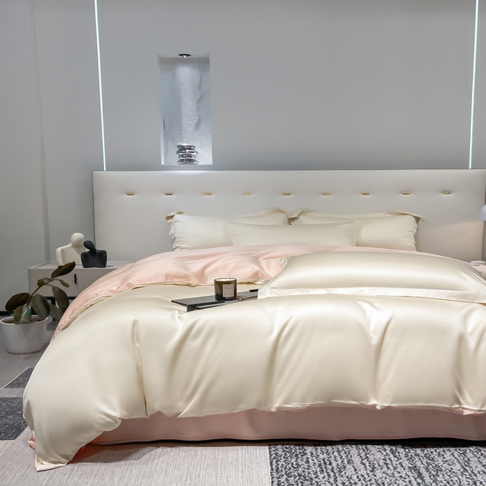 91家纺网 家纺一手货源 找家纺 涵宸家纺  2023新款天丝ᵀᴹ纯色-单被套 单被套-奶昔+蜜桃粉