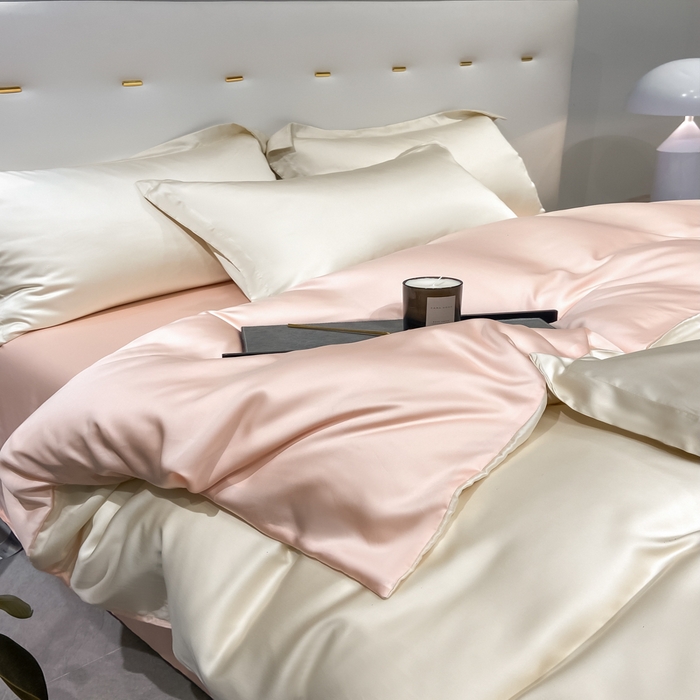 91家纺网 家纺一手货源 找家纺 涵宸家纺  2023新款天丝ᵀᴹ纯色-单被套 单被套-奶昔+蜜桃粉