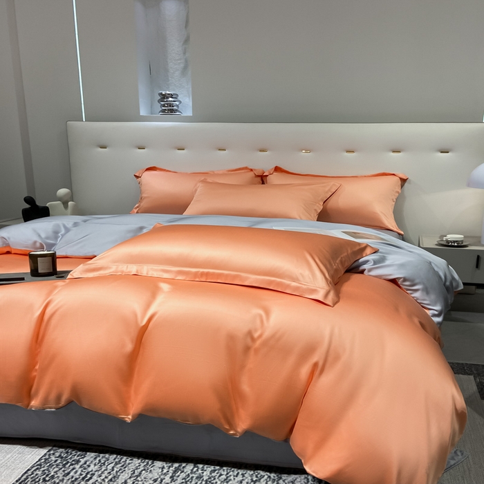 91家纺网 家纺一手货源 找家纺 涵宸家纺  2023新款天丝ᵀᴹ纯色-单被套 单被套-暖橙+星辰兰
