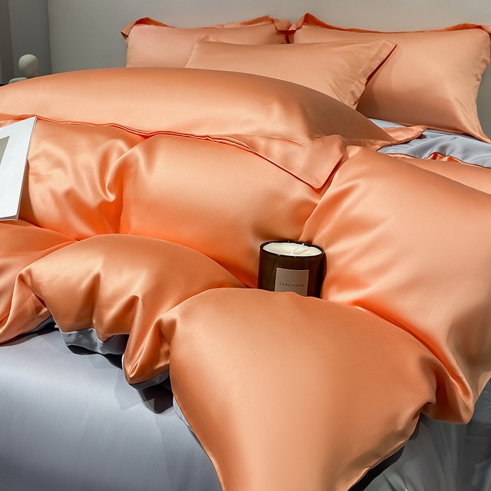 91家纺网 家纺一手货源 找家纺 涵宸家纺  2023新款天丝ᵀᴹ纯色-单被套 单被套-暖橙+星辰兰