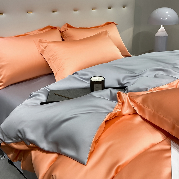 91家纺网 家纺一手货源 找家纺 涵宸家纺  2023新款天丝ᵀᴹ纯色-单被套 单被套-暖橙+星辰兰