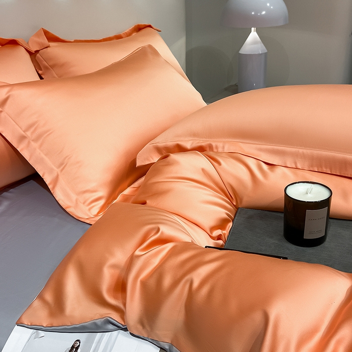 91家纺网 家纺一手货源 找家纺 涵宸家纺  2023新款天丝ᵀᴹ纯色-单被套 单被套-暖橙+星辰兰