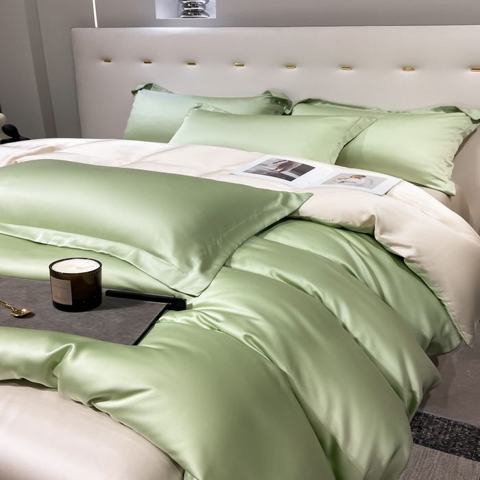 91家纺网 家纺一手货源 找家纺 涵宸家纺  2023新款天丝ᵀᴹ纯色-单被套 单被套-青草绿+奶昔