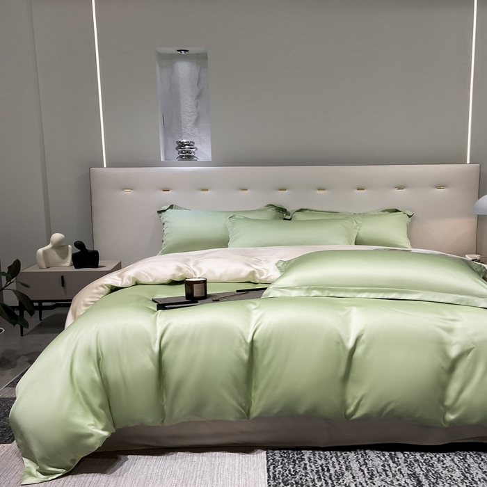 91家纺网 家纺一手货源 找家纺 涵宸家纺  2023新款天丝ᵀᴹ纯色-单被套 单被套-青草绿+奶昔