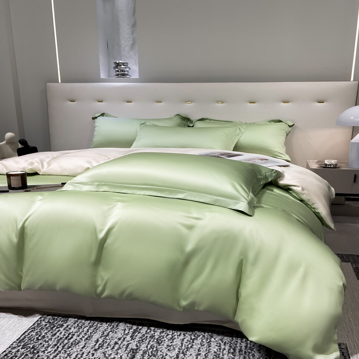 91家纺网 家纺一手货源 找家纺 涵宸家纺  2023新款天丝ᵀᴹ纯色-单被套 单被套-青草绿+奶昔