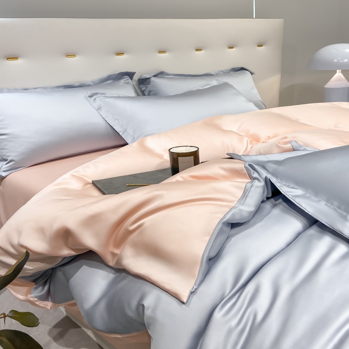 91家纺网 家纺一手货源 找家纺 涵宸家纺  2023新款天丝ᵀᴹ纯色-单被套 单被套-星辰兰+蜜桃粉