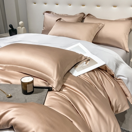 91家纺网 家纺一手货源 找家纺 涵宸家纺  2023新款天丝ᵀᴹ纯色-单被套 单被套-可可棕+大地灰