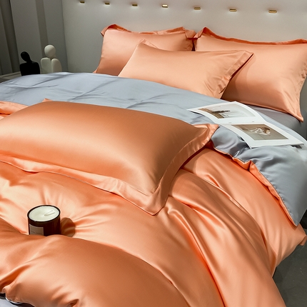 91家纺网 家纺一手货源 找家纺 涵宸家纺  2023新款天丝ᵀᴹ纯色-单被套 单被套-暖橙+星辰兰