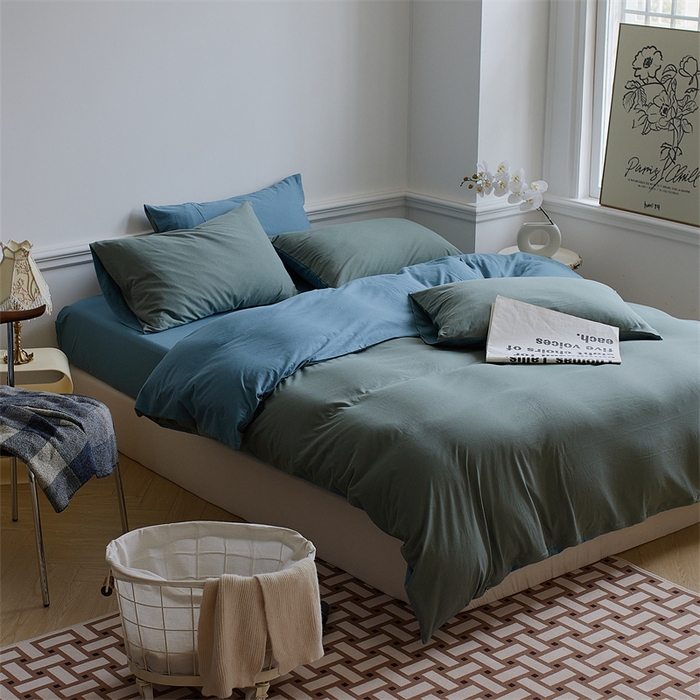 91家纺网 家纺一手货源 找家纺 安莱生活 2023新款A类针织棉双拼系列四件套 筠雾