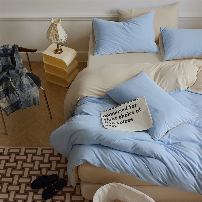 91家纺网 家纺一手货源 找家纺 安莱生活 2023新款A类针织棉双拼系列四件套 海天