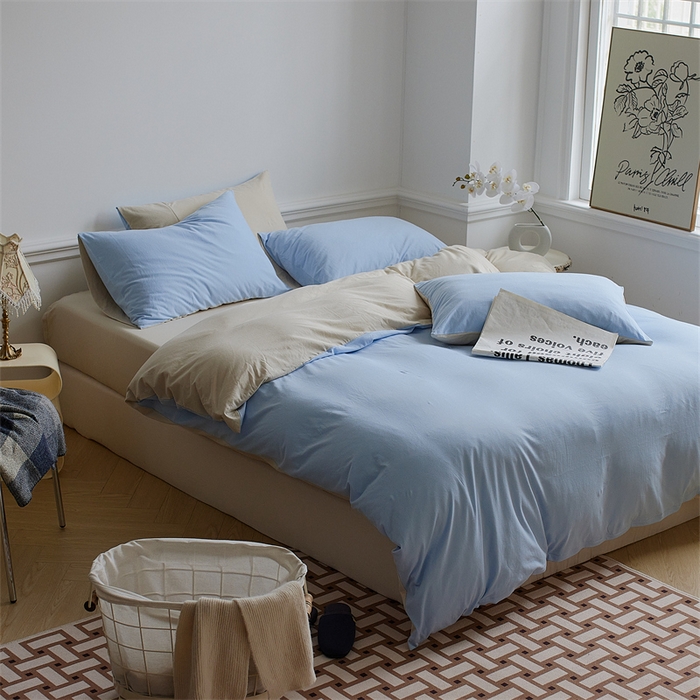 91家纺网 家纺一手货源 找家纺 安莱生活 2023新款A类针织棉双拼系列四件套 海天