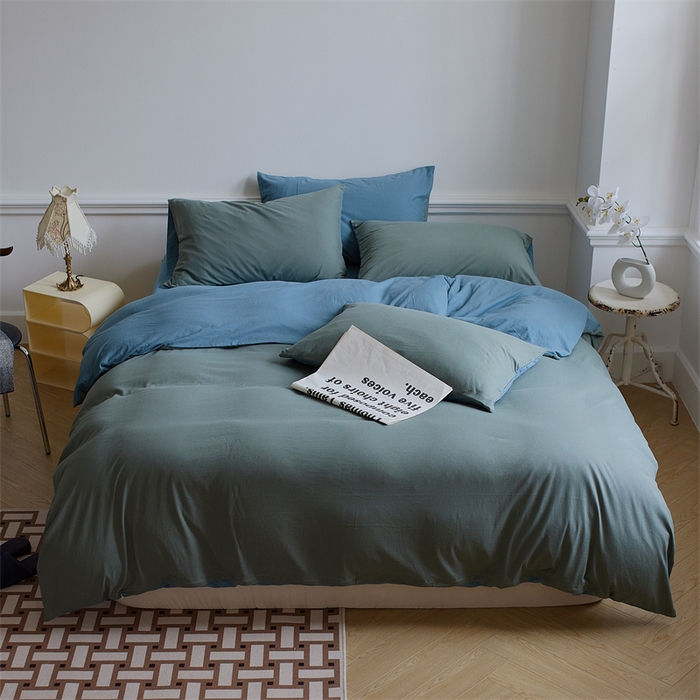 91家纺网 家纺一手货源 找家纺 安莱生活 2023新款A类针织棉双拼系列四件套 筠雾