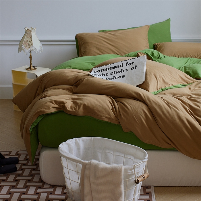 91家纺网 家纺一手货源 找家纺 安莱生活 2023新款A类针织棉双拼系列四件套 绿波