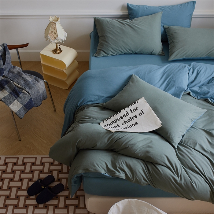 91家纺网 家纺一手货源 找家纺 安莱生活 2023新款A类针织棉双拼系列四件套 筠雾