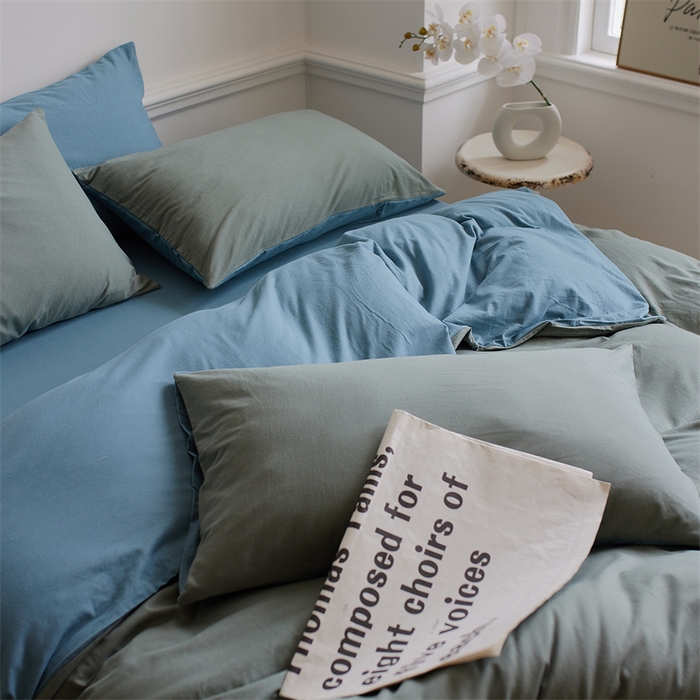 91家纺网 家纺一手货源 找家纺 安莱生活 2023新款A类针织棉双拼系列四件套 筠雾