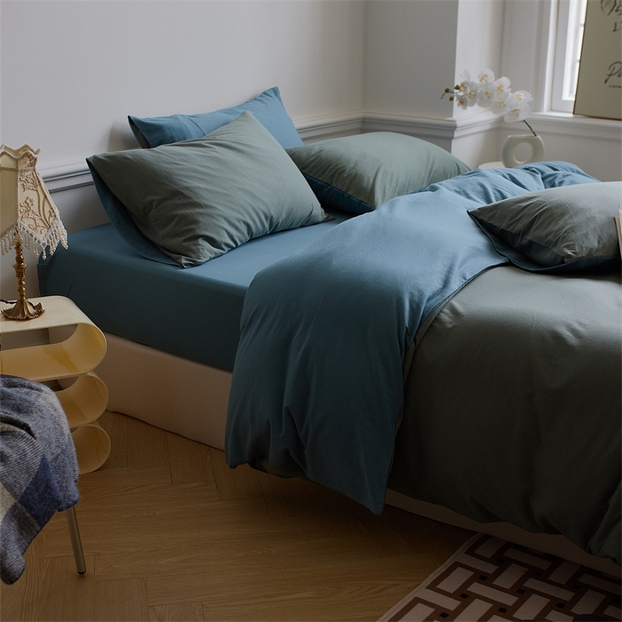 91家纺网 家纺一手货源 找家纺 安莱生活 2023新款A类针织棉双拼系列四件套 筠雾