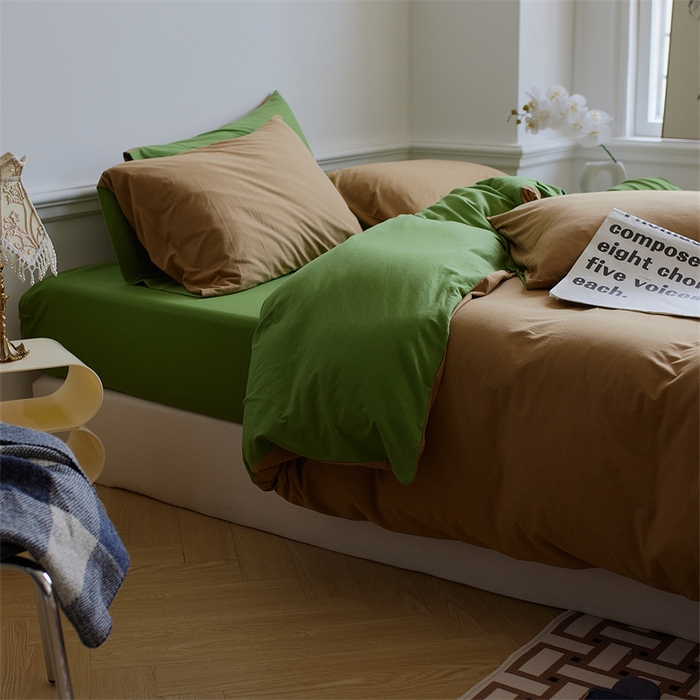 91家纺网 家纺一手货源 找家纺 安莱生活 2023新款A类针织棉双拼系列四件套 绿波