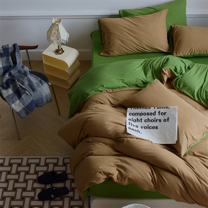 91家纺网 家纺一手货源 找家纺 安莱生活 2023新款A类针织棉双拼系列四件套 绿波