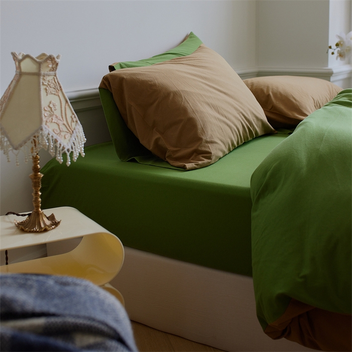 91家纺网 家纺一手货源 找家纺 安莱生活 2023新款A类针织棉双拼系列四件套 绿波