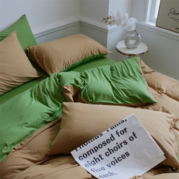 91家纺网 家纺一手货源 找家纺 安莱生活 2023新款A类针织棉双拼系列四件套 筠雾