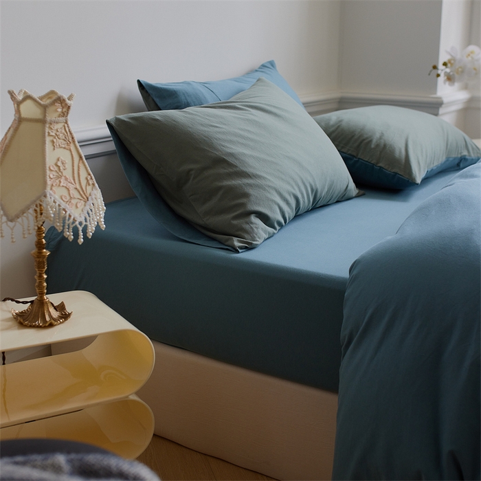 91家纺网 家纺一手货源 找家纺 安莱生活 2023新款A类针织棉双拼系列四件套 筠雾