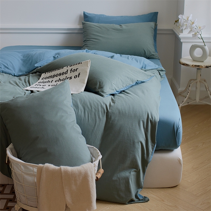 91家纺网 家纺一手货源 找家纺 安莱生活 2023新款A类针织棉双拼系列四件套 筠雾