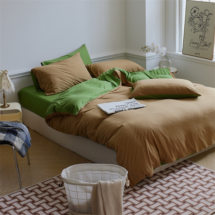 91家纺网 家纺一手货源 找家纺 安莱生活 2023新款A类针织棉双拼系列四件套 绿波