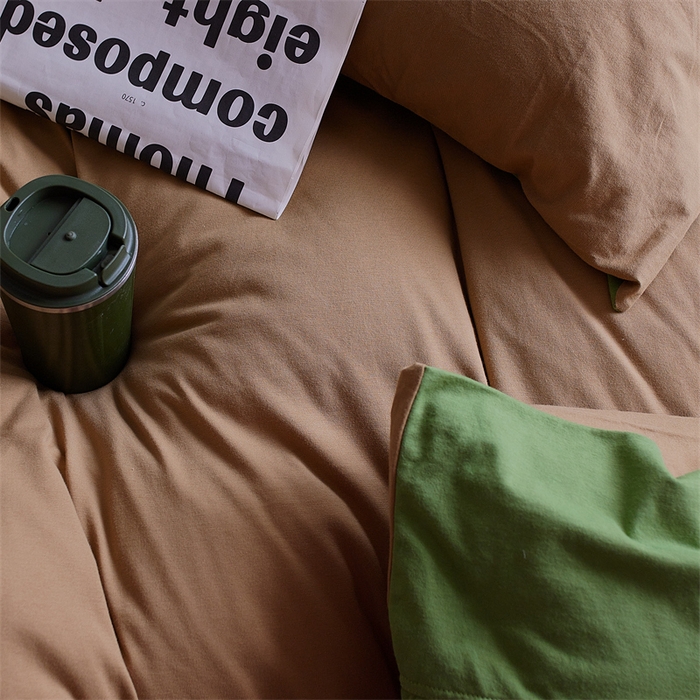 91家纺网 家纺一手货源 找家纺 安莱生活 2023新款A类针织棉双拼系列四件套 绿波