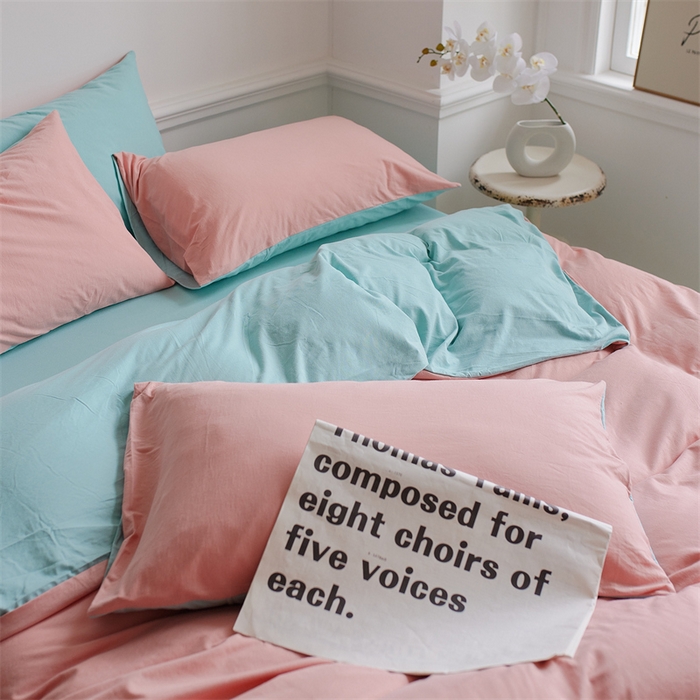 91家纺网 家纺一手货源 找家纺 安莱生活 2023新款A类针织棉双拼系列四件套 梅染