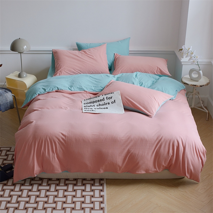 91家纺网 家纺一手货源 找家纺 安莱生活 2023新款A类针织棉双拼系列四件套 梅染