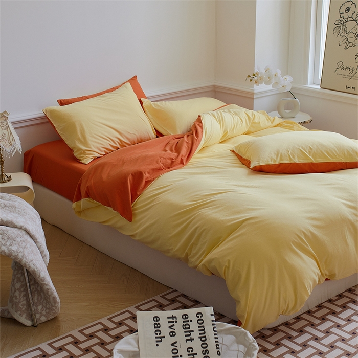 91家纺网 家纺一手货源 找家纺 安莱生活 2023新款A类针织棉双拼系列四件套 暖阳