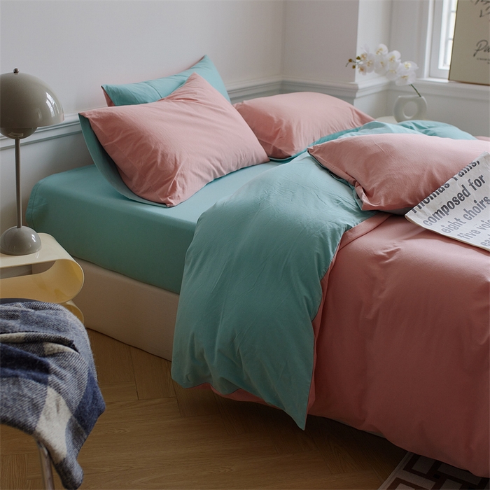 91家纺网 家纺一手货源 找家纺 安莱生活 2023新款A类针织棉双拼系列四件套 梅染