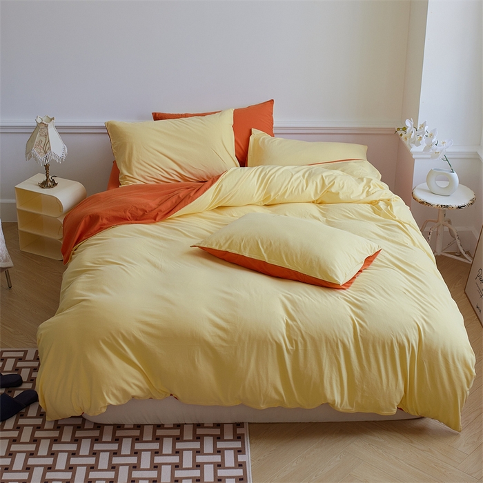 91家纺网 家纺一手货源 找家纺 安莱生活 2023新款A类针织棉双拼系列四件套 暖阳