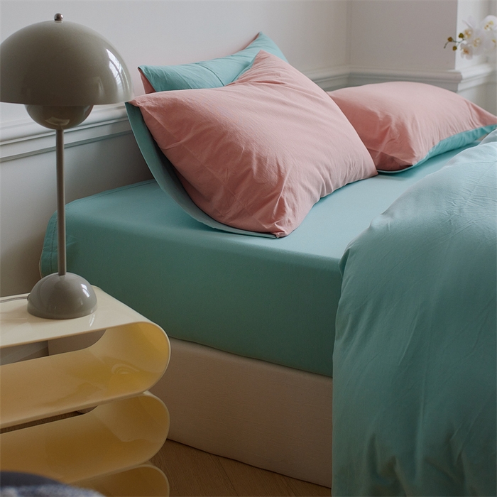 91家纺网 家纺一手货源 找家纺 安莱生活 2023新款A类针织棉双拼系列四件套 梅染