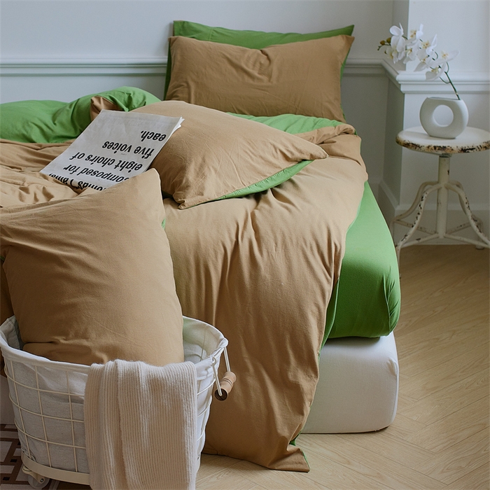 91家纺网 家纺一手货源 找家纺 安莱生活 2023新款A类针织棉双拼系列四件套 绿波