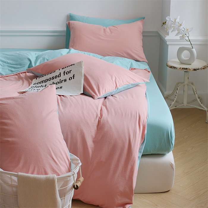 91家纺网 家纺一手货源 找家纺 安莱生活 2023新款A类针织棉双拼系列四件套 梅染