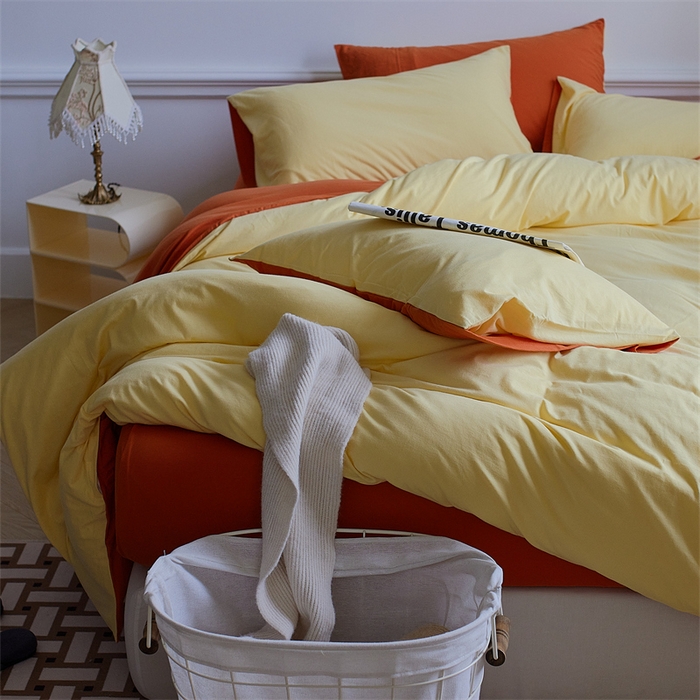 91家纺网 家纺一手货源 找家纺 安莱生活 2023新款A类针织棉双拼系列四件套 暖阳