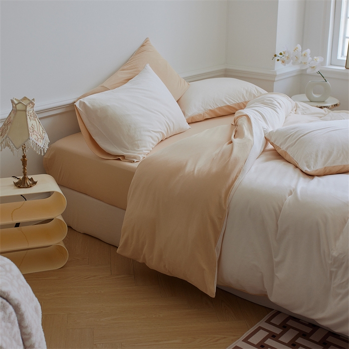 91家纺网 家纺一手货源 找家纺 安莱生活 2023新款A类针织棉双拼系列四件套 少艾