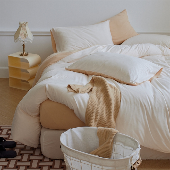 91家纺网 家纺一手货源 找家纺 安莱生活 2023新款A类针织棉双拼系列四件套 少艾