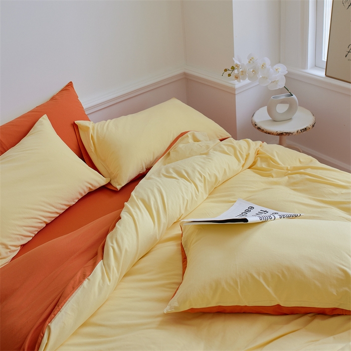 91家纺网 家纺一手货源 找家纺 安莱生活 2023新款A类针织棉双拼系列四件套 暖阳