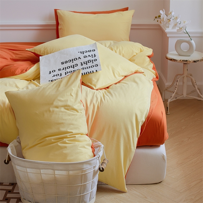 91家纺网 家纺一手货源 找家纺 安莱生活 2023新款A类针织棉双拼系列四件套 暖阳