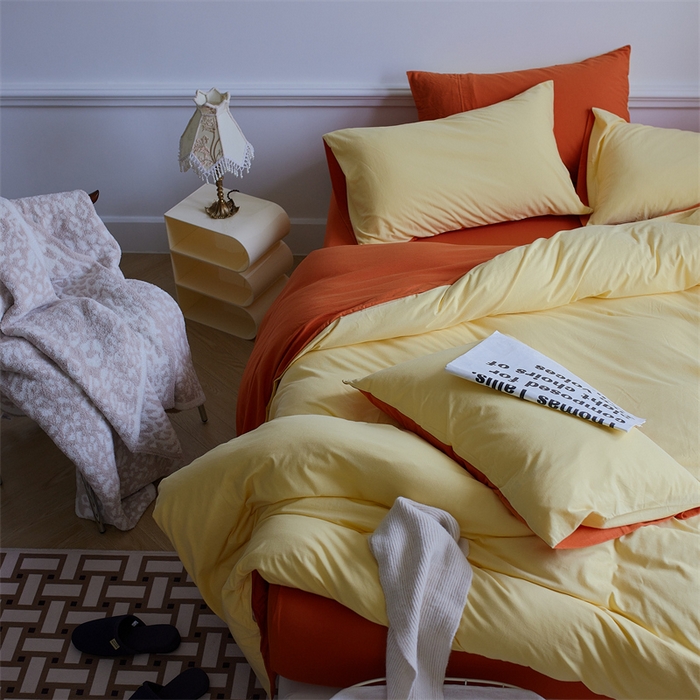 91家纺网 家纺一手货源 找家纺 安莱生活 2023新款A类针织棉双拼系列四件套 暖阳