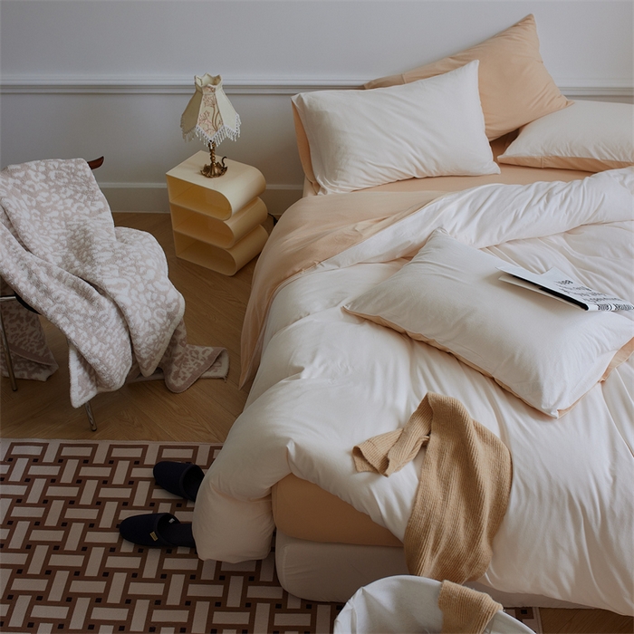 91家纺网 家纺一手货源 找家纺 安莱生活 2023新款A类针织棉双拼系列四件套 少艾