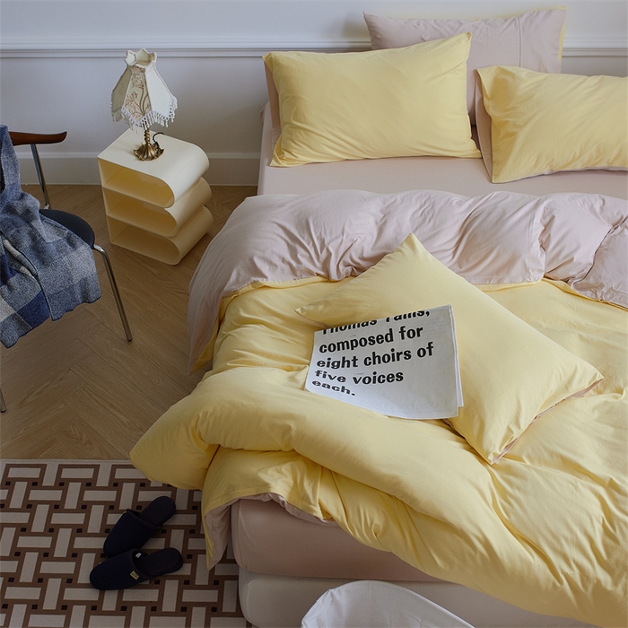 91家纺网 家纺一手货源 找家纺 安莱生活 2023新款A类针织棉双拼系列四件套 夕岚