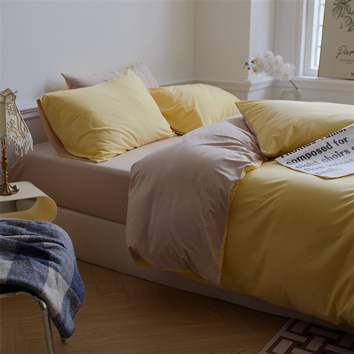 91家纺网 家纺一手货源 找家纺 安莱生活 2023新款A类针织棉双拼系列四件套 夕岚