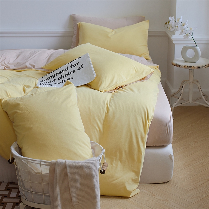 91家纺网 家纺一手货源 找家纺 安莱生活 2023新款A类针织棉双拼系列四件套 夕岚