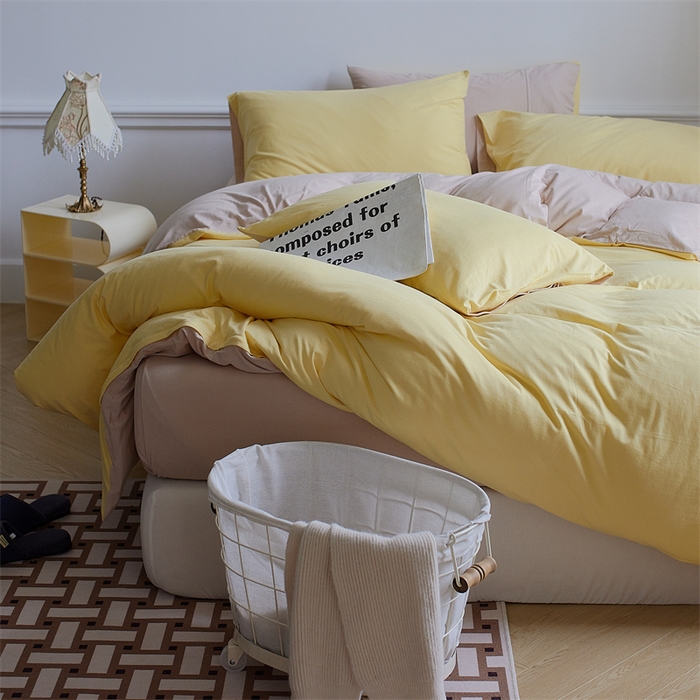 91家纺网 家纺一手货源 找家纺 安莱生活 2023新款A类针织棉双拼系列四件套 夕岚